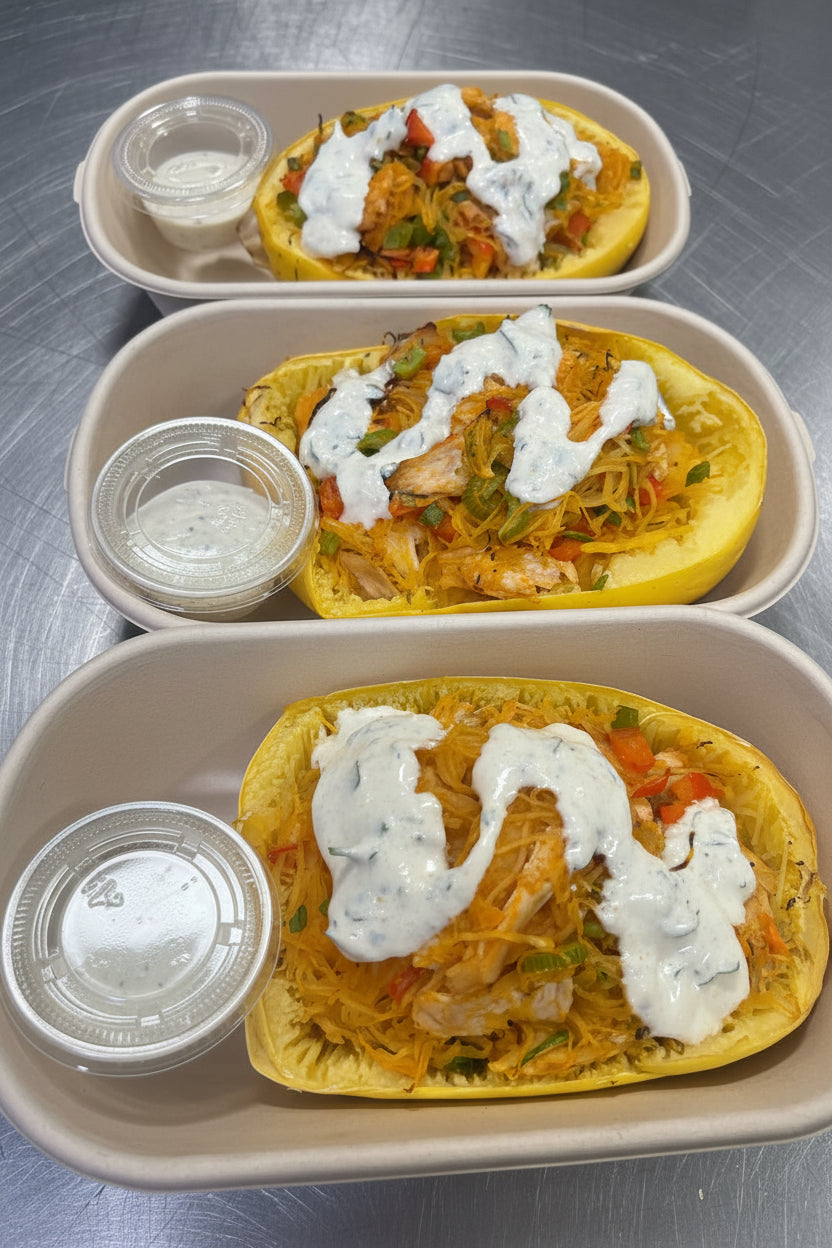 Buffalo Chicken Spaghetti Squash