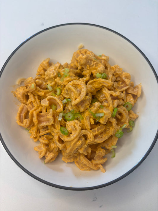 Buffalo Mac & "Cheese" Made with Protein Pasta